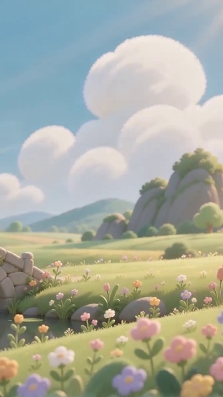 卡通可爱花草风景