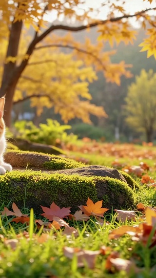 橘猫秋日树下惬意休憩