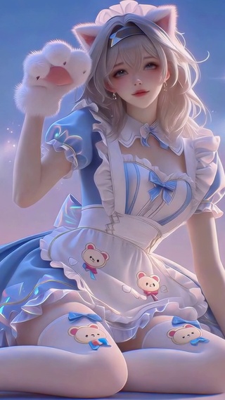 蓝白女仆装猫耳少女