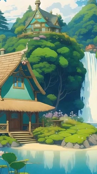 护眼白云树木河流