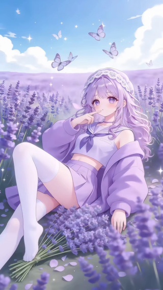 春日来信薰衣草花田少女
