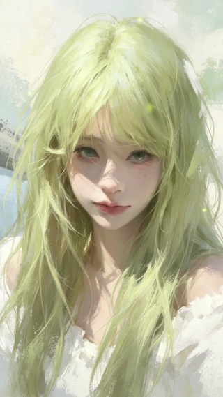 浅绿发厚涂少女