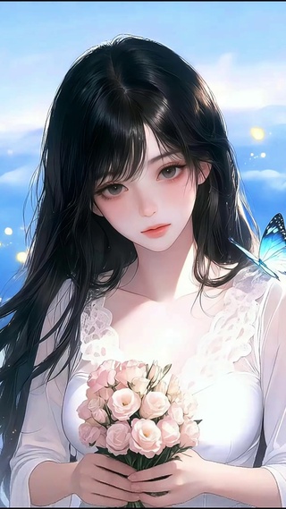 黑发捧花女孩