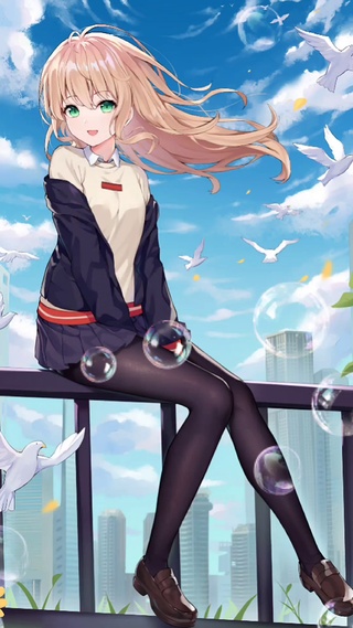 坐栏杆女孩