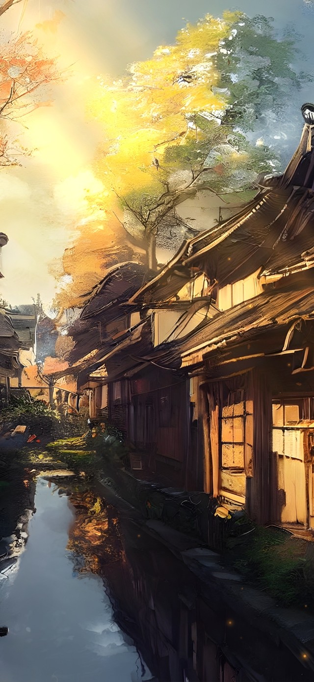 唯美治愈秋日黄昏小屋