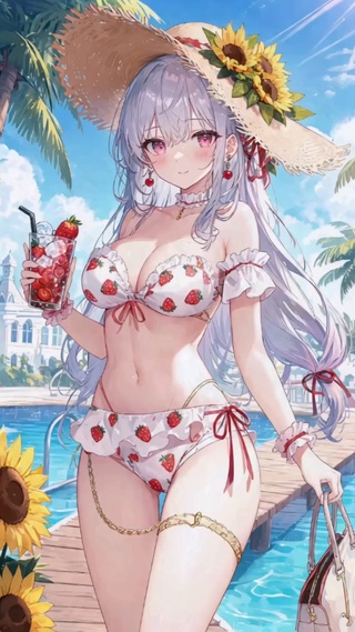 银发草莓泳装
