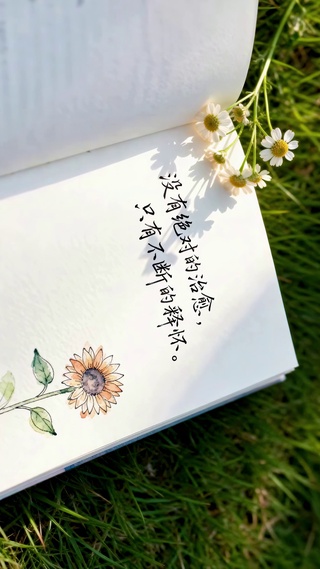 清新草地书本治愈语录