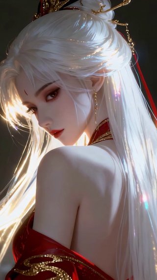 白发红衣古风美人
