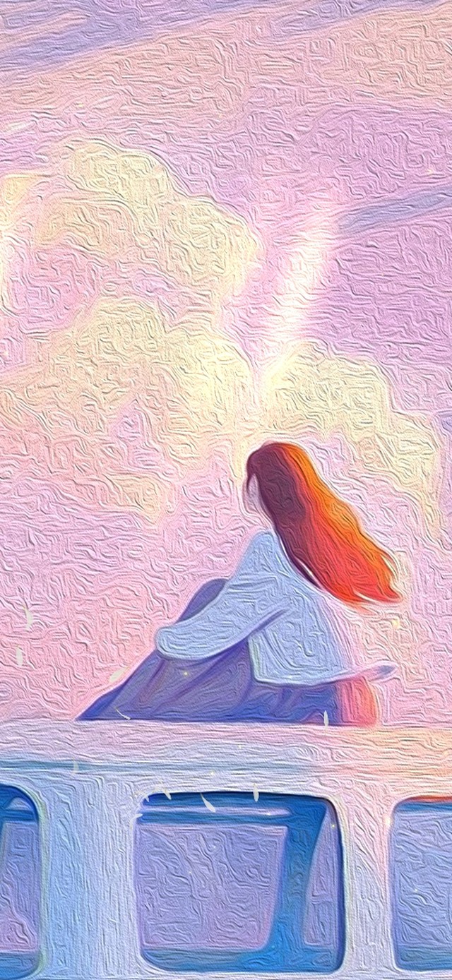 （免费壁纸）车顶看风景的女孩