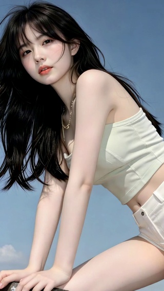 晴空下的清纯甜美女孩