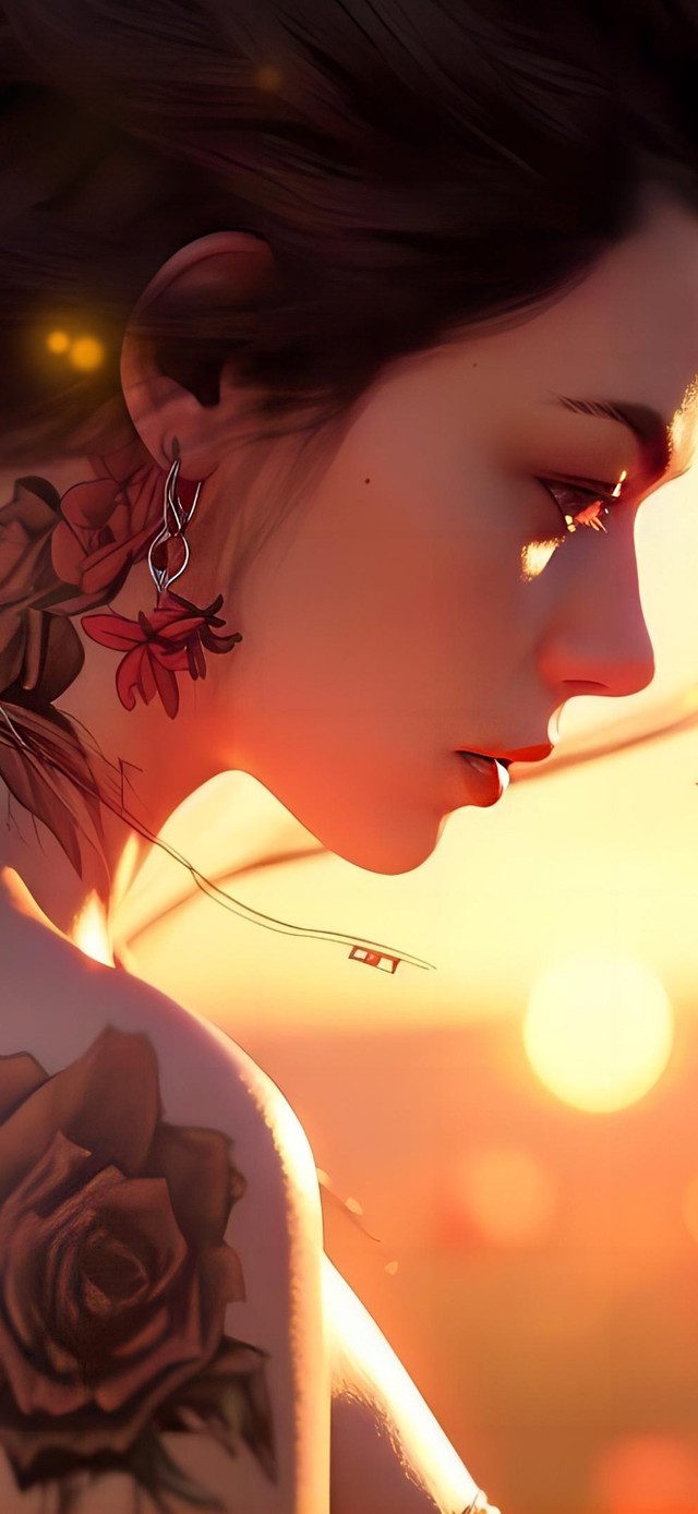 夕阳花海中的个性女孩