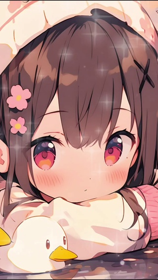 可爱鸭子和小女孩