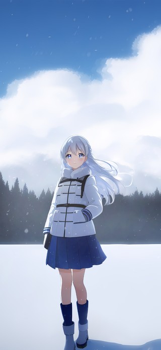 治愈唯美冬季雪山少女
