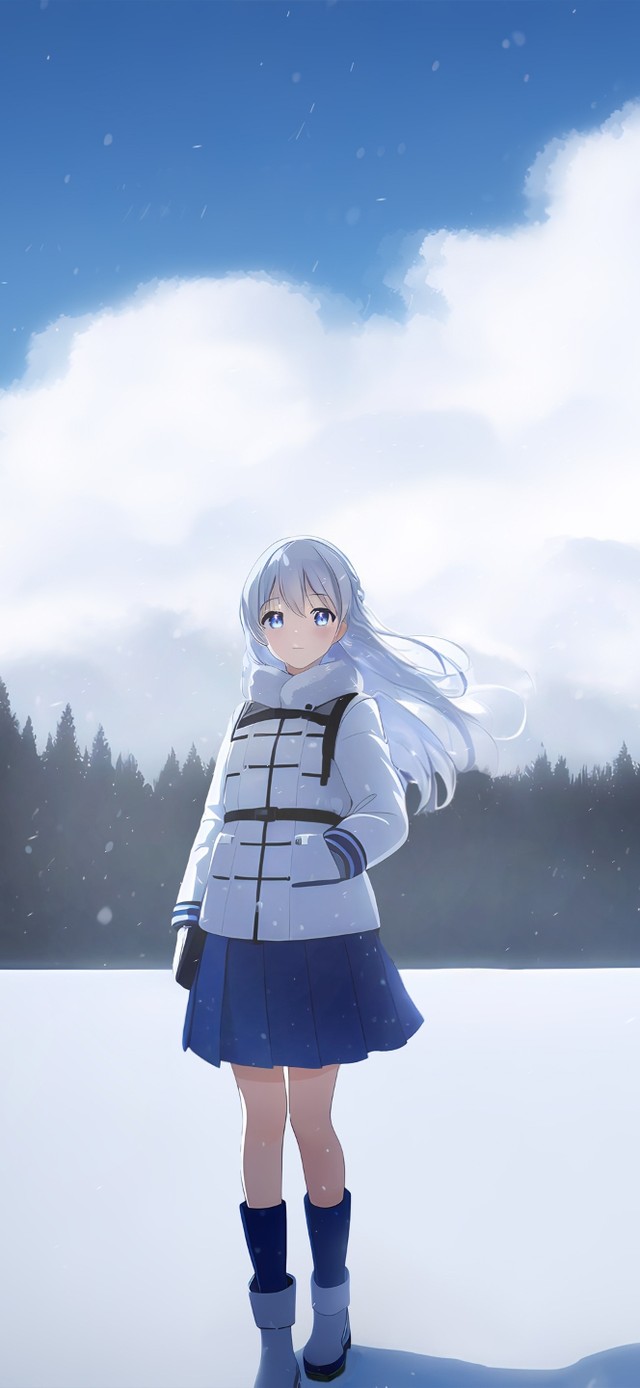 治愈唯美冬季雪山少女
