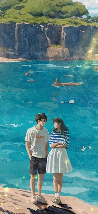 4k夏天 海边 情侣 蓝色大海