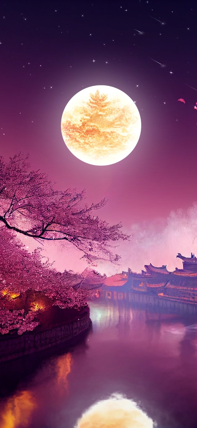 唯美国风江南古镇落花月夜