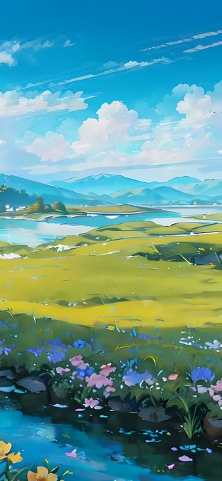 白云下草原