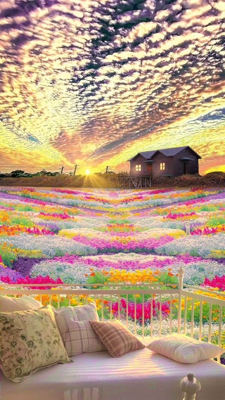 晚霞下的花海