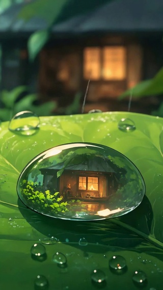 雨天绿意林间小屋