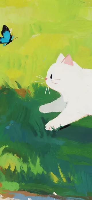 小白猫戏蝶