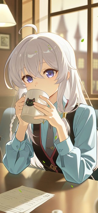 午后喝咖啡少女