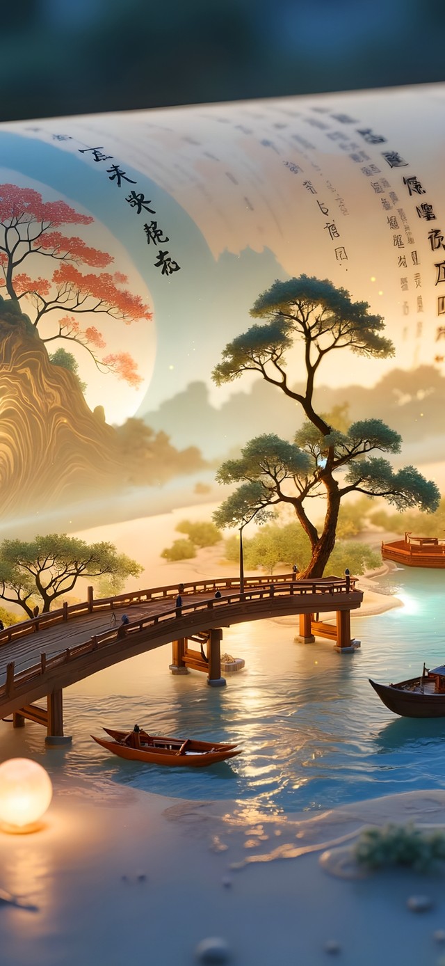 唯美卷轴山水画