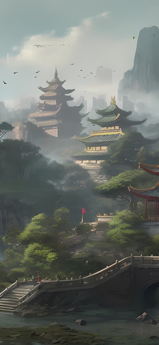 壮观烟雨山水