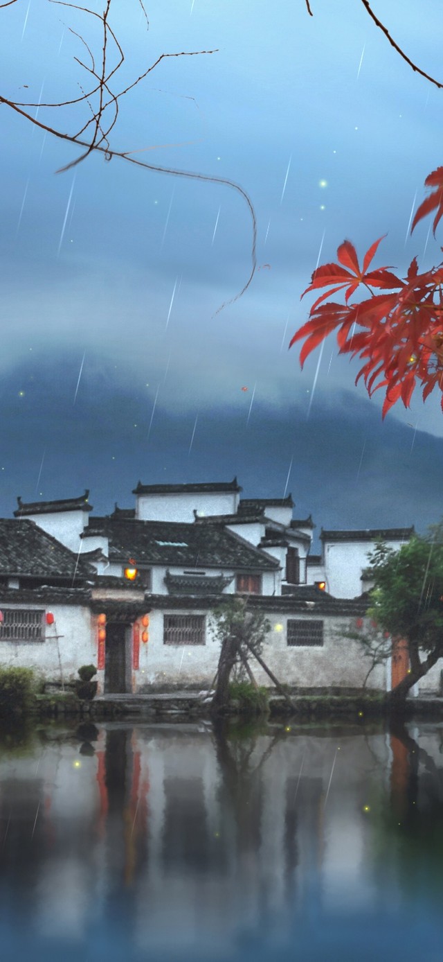 4K雨天画里乡村小镇