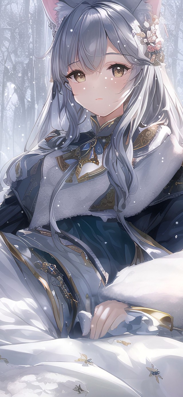 4k 唯美可爱冬季雪狐少女