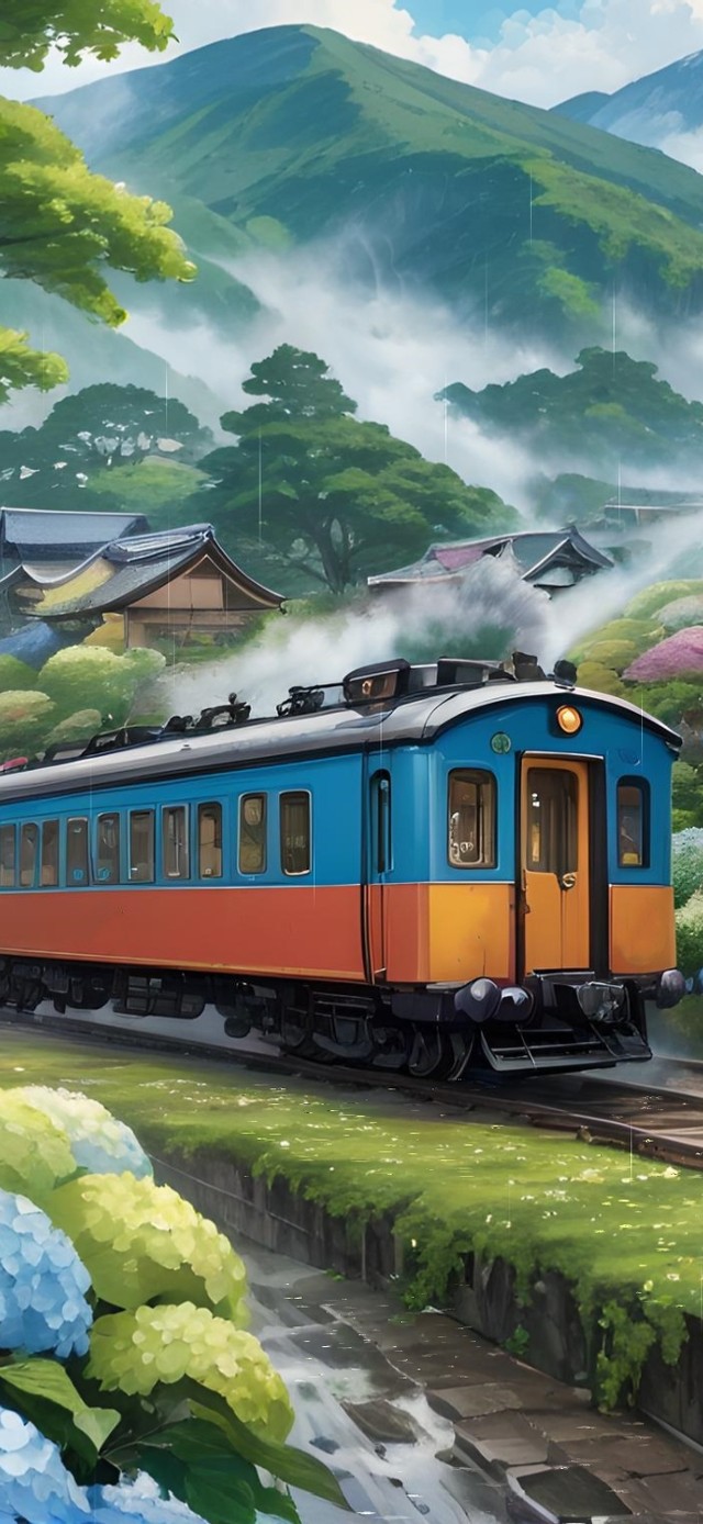 雨中绣球花海列车