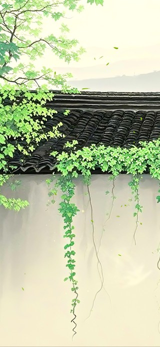 翠绿藤蔓屋檐
