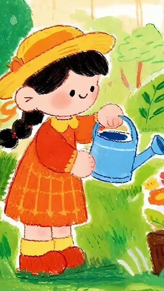 护眼小清新浇花女孩