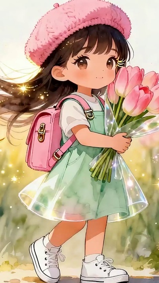 手拿鲜花的女孩