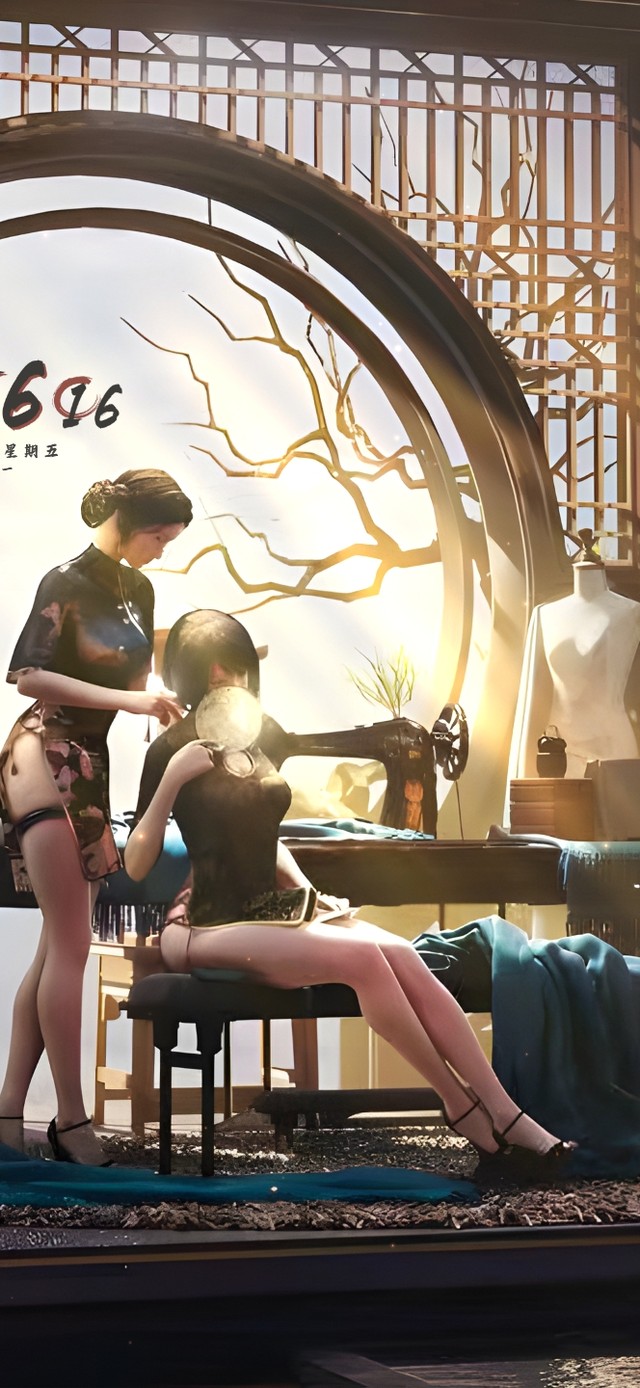 唯美古风阁楼旗袍美女