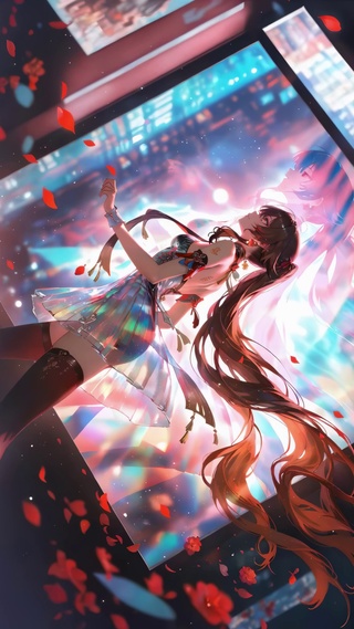 霓虹夜的彩裙少女