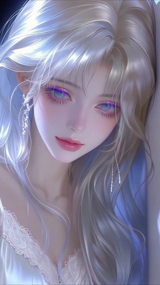 冰蓝夜绪银丝少女