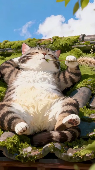 小清新moss屋顶胖猫兄弟晒阳
