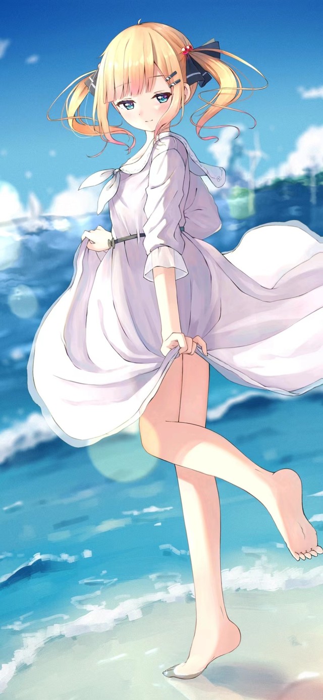海边白裙少女