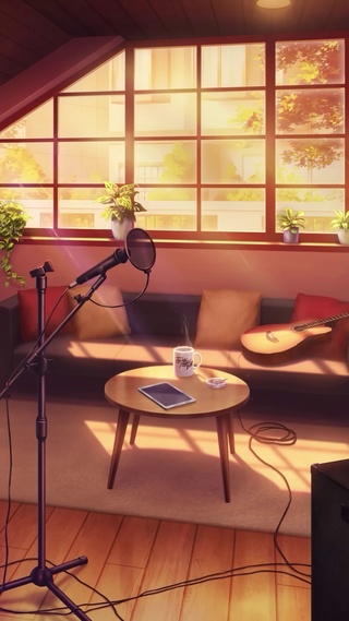 温馨插画阳光音乐房间