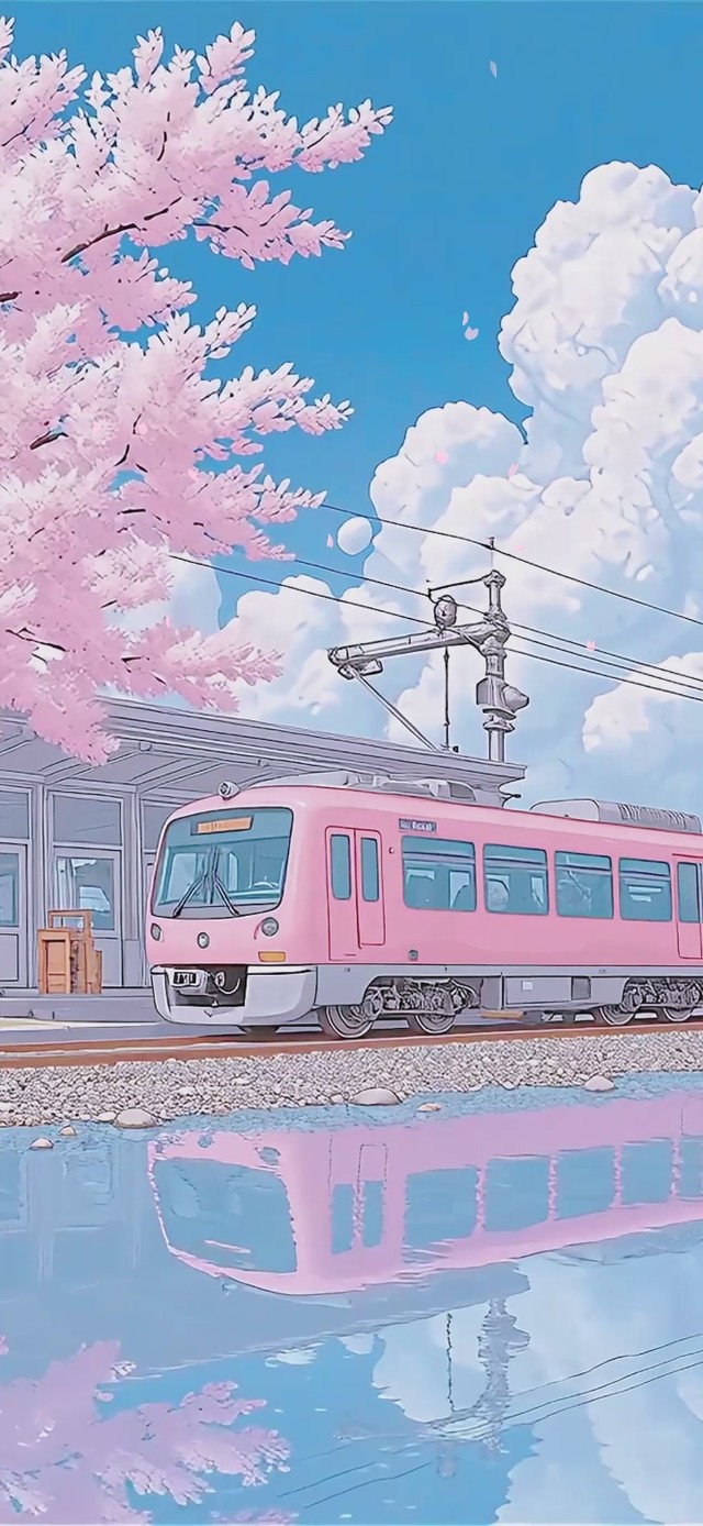清新护眼樱花列车