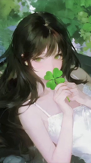 天台躺椅上的四叶草少女