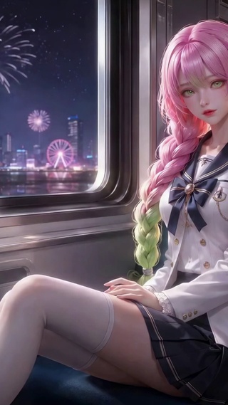 夜晚列车粉发二次元美少女