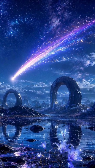 月夜星河梦幻蓝色风景