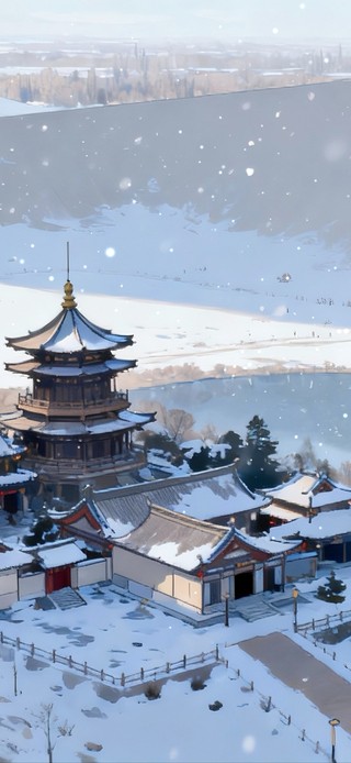 冬日月牙泉旁的大佛