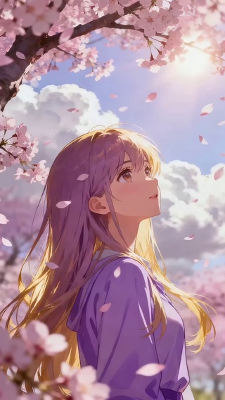 樱花树下美少女