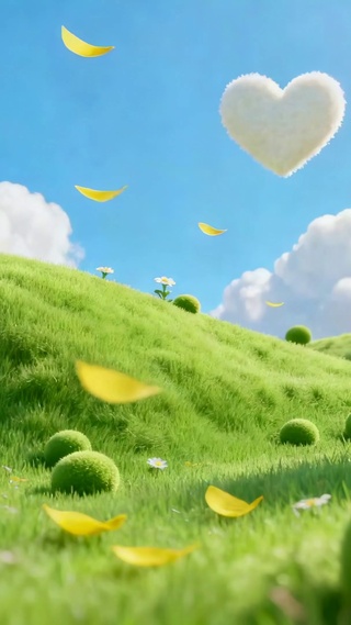 唯美春日爱心草坪风景
