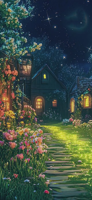 童话夜景AI插画