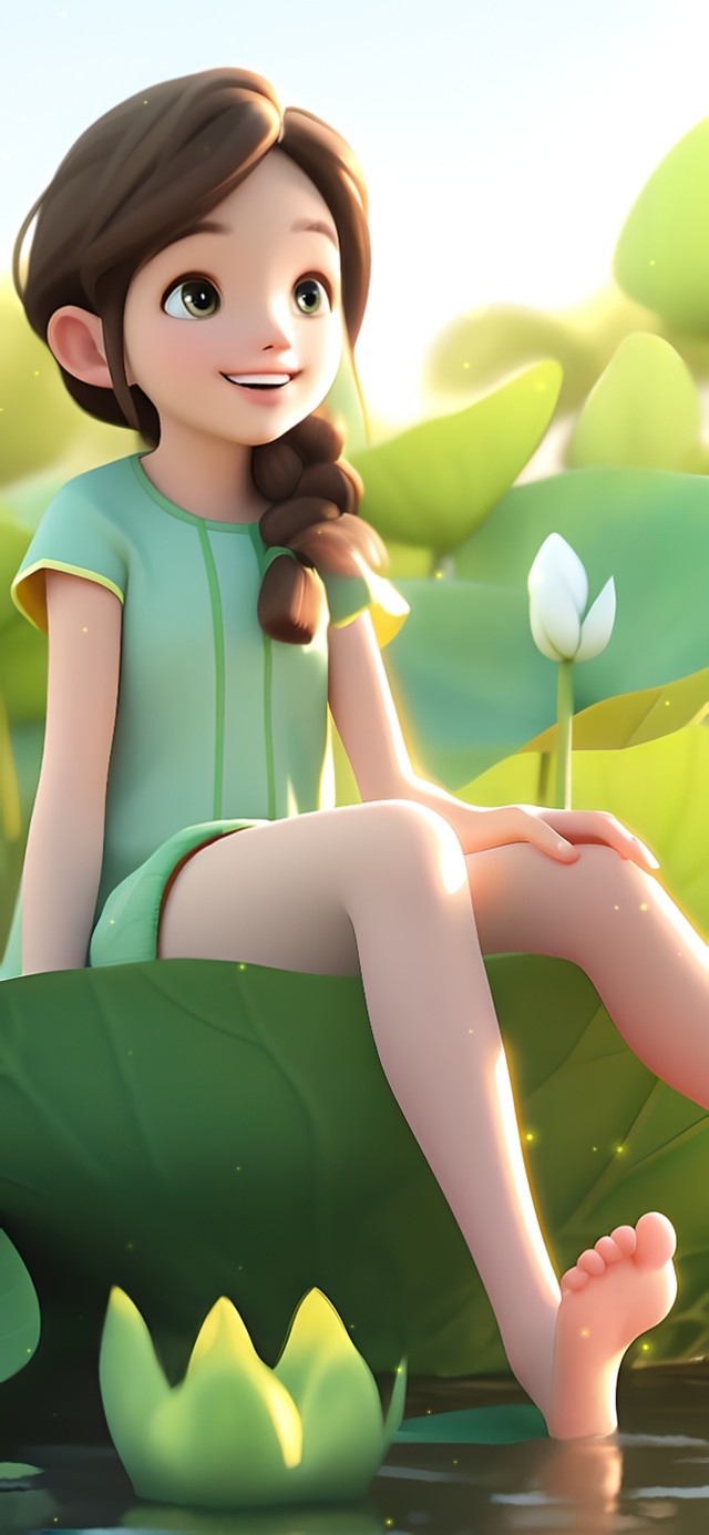 小清新夏日荷塘少女