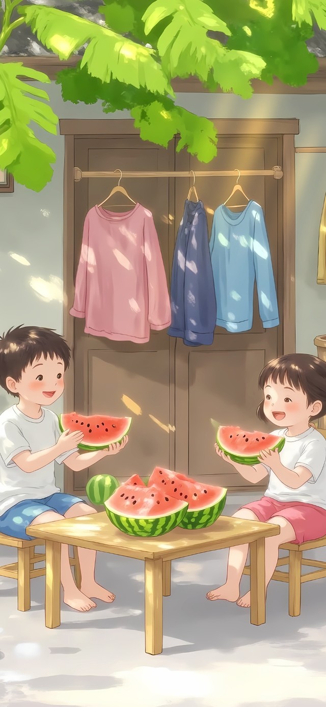 夏天小院吃西瓜