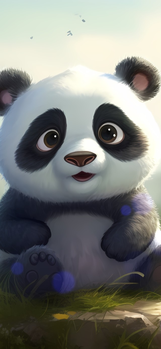 花丛清新可爱熊猫